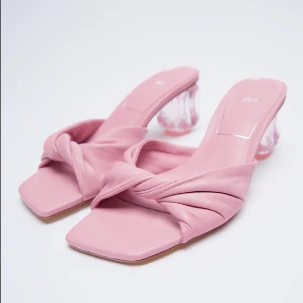 Zara Leather Sandals With Methacrylate Heel